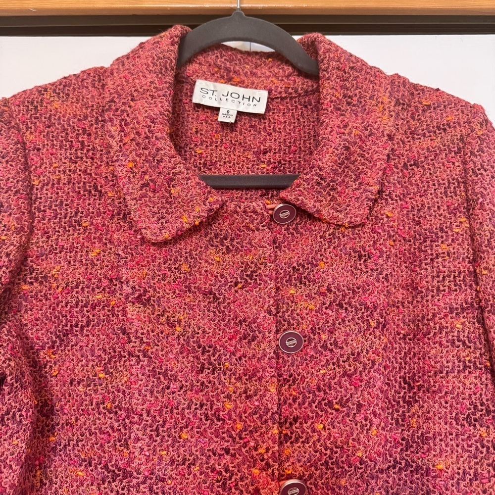St. John Chic Pink and Orange Tweed Jacket - Picture 3 of 11